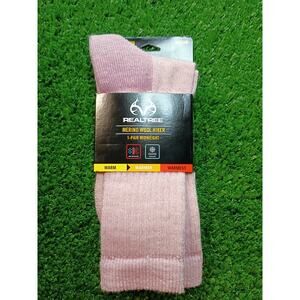 New Realtree Women's Merino Wool Midweight Hiking Crew Socks Pink